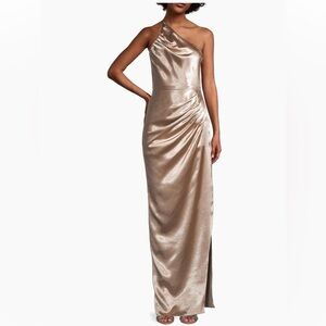 Aiifos Mira Satin Maxi One Shoulder Gold Gown